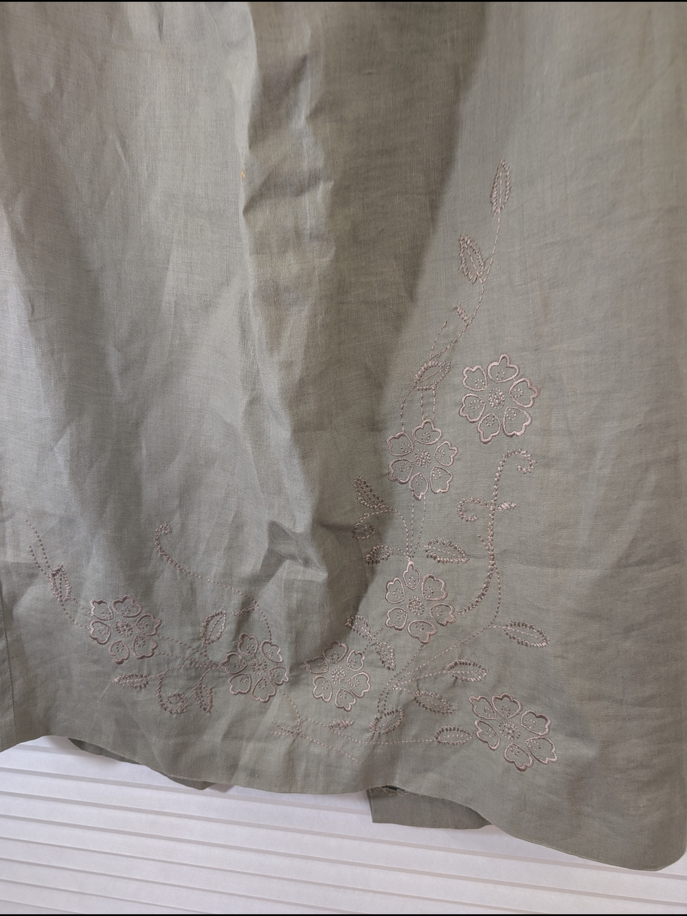 ENCORE 100% Linen Olive Green Midi Skirt Floral Embroidery Size 14 - Picture 5 of 6